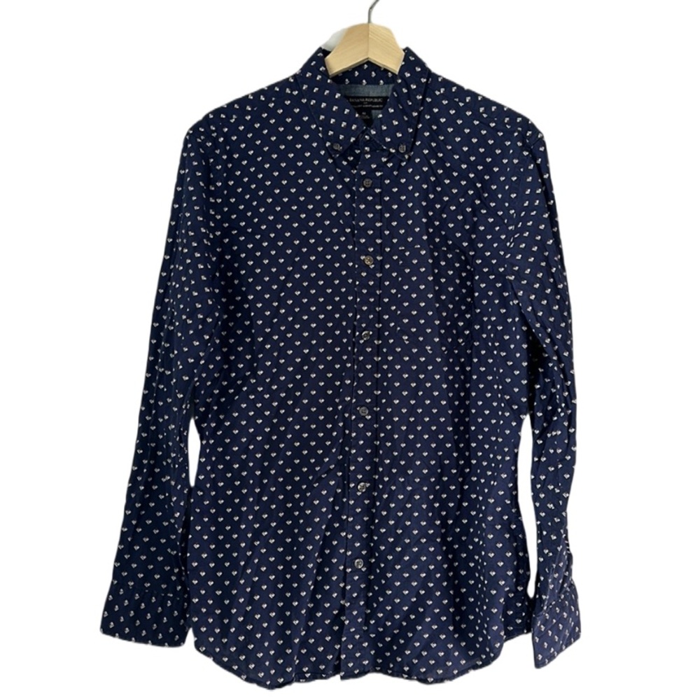 EUC Banana Republic navy, maroon, white patterned button up